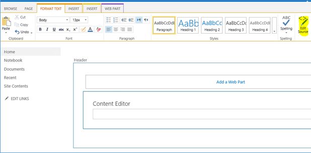 Add Content Editor Web part